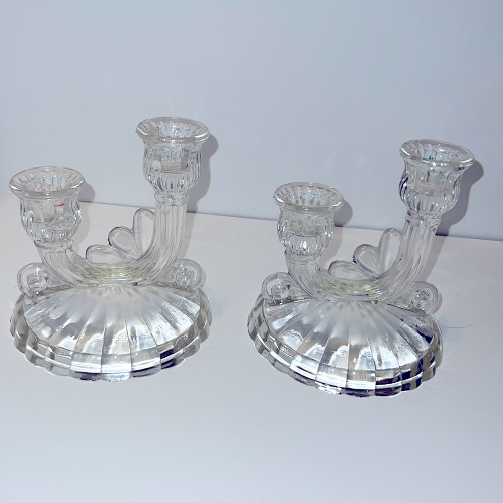 Vintage Clear Glass Candle Holders